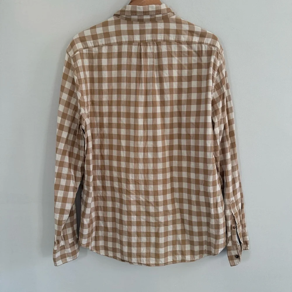J. Crew Men’s Double Weave Tan and White Checkered Shirt, Size XL